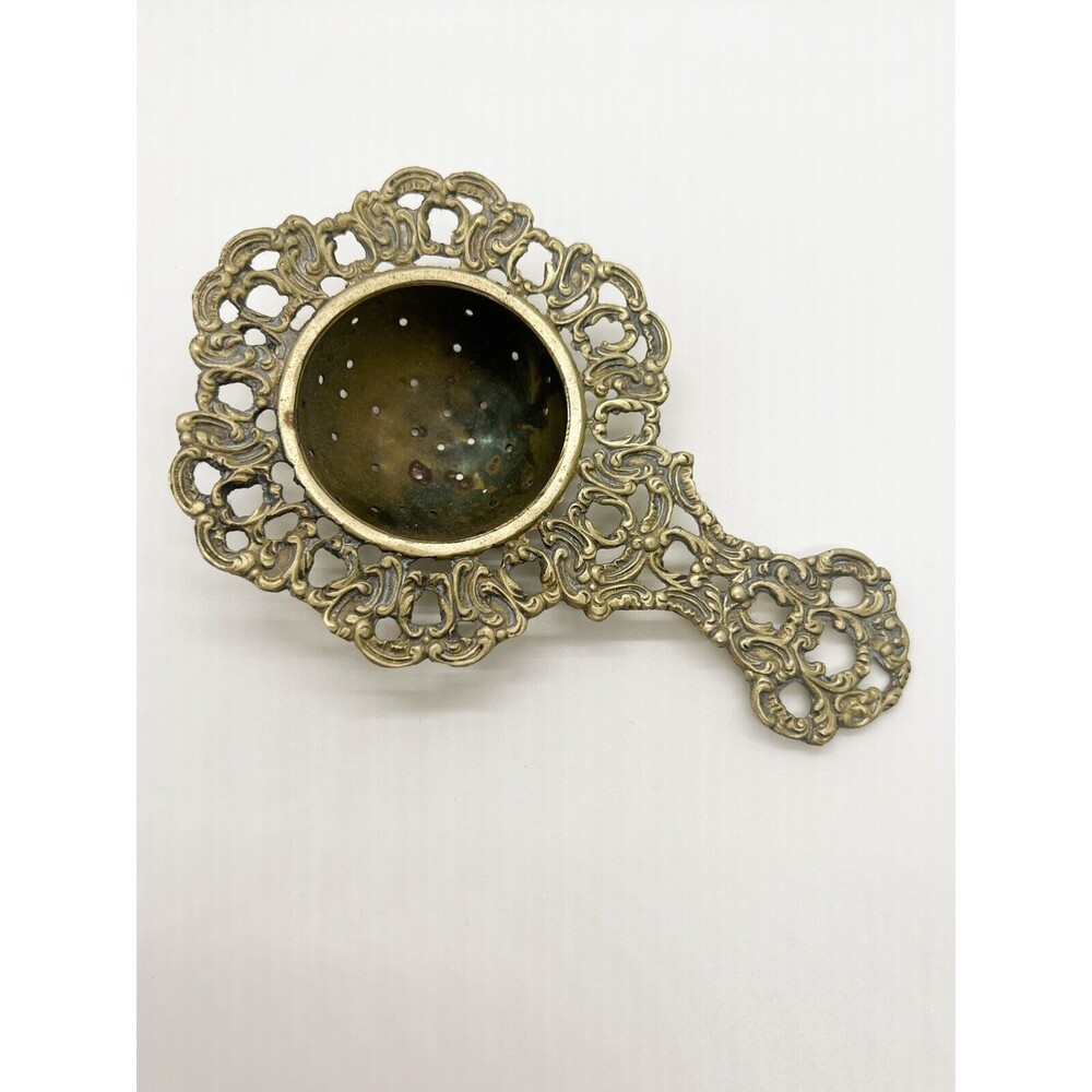 Vntg Brass Ornate Tea Strainer Made in Italy Infuser